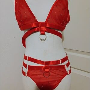 Red Strappy Lingerie Set Size 2X